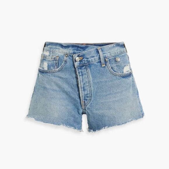 EB Denim Asymmetric Distressed Denim Shorts - Size 26 - Picture 1 of 11